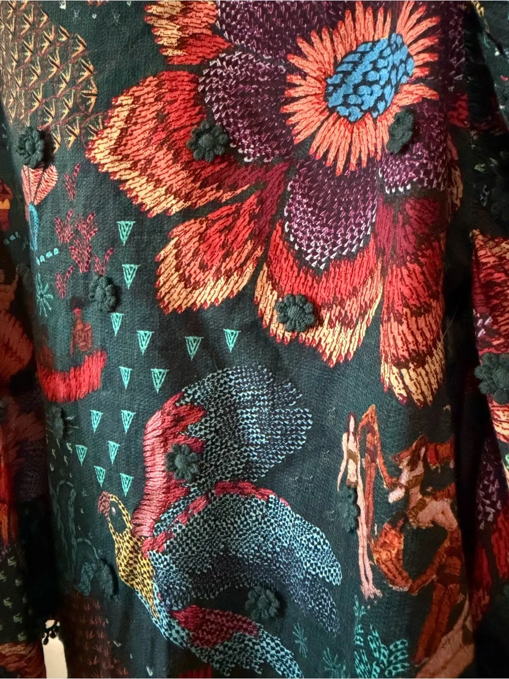 FARM Rio Vibrant Floral Embroidered Puff Sleeve Cotton Top - Size Small